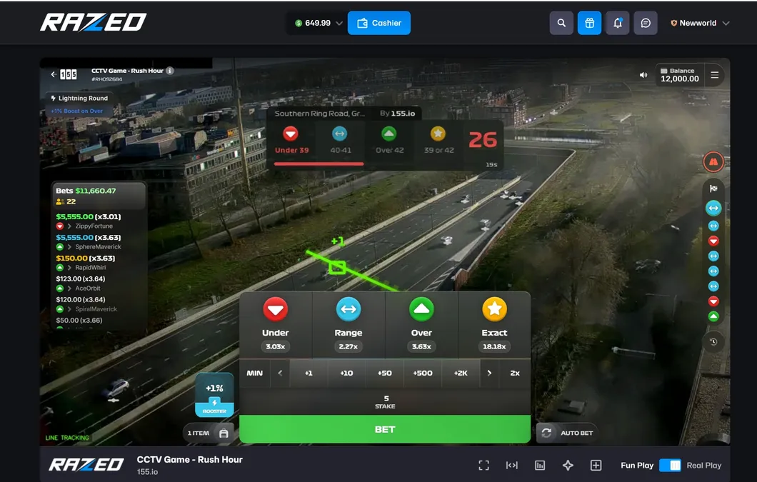 Rush Hour on Razed - CCTV Game betting interface