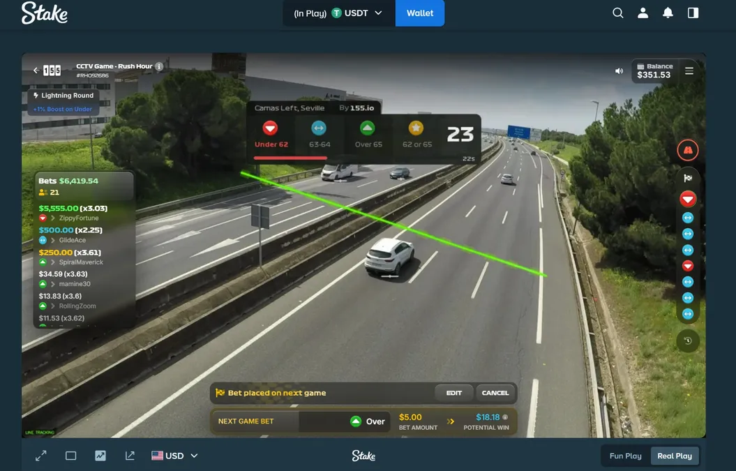 Rush Hour on Stake - CCTV Game betting interface